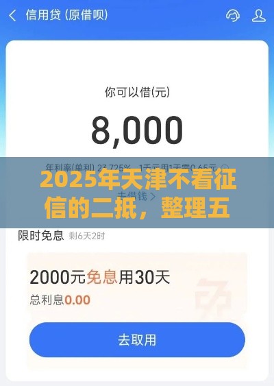 2025年天津不看征信的二抵，整理五个最新借钱靠谱平台