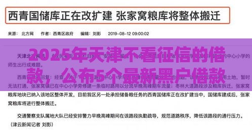 2025年天津不看征信的借款，公布5个最新黑户借款必下口子2025