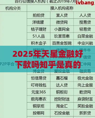 2025年天星金融好下款吗知乎是真的吗，梳理五个最新网贷平台p2p