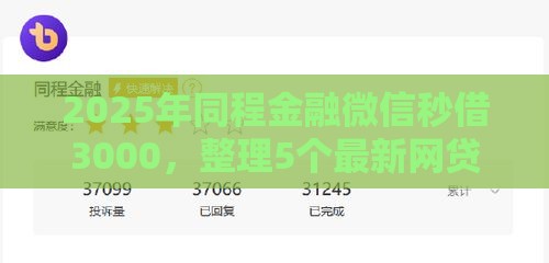 2025年同程金融微信秒借3000，整理5个最新网贷平台怎么注销