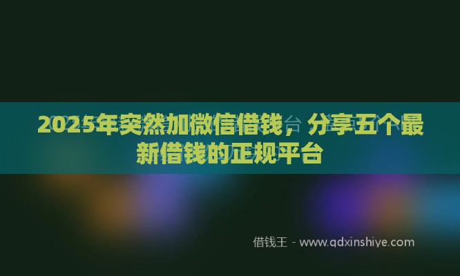 2025年突然加微信借钱，分享五个最新借钱的正规平台