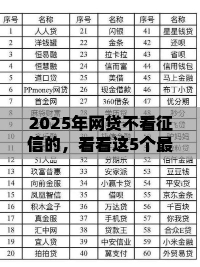 2025年网贷不看征信的，看看这5个最新借钱平台利息最低