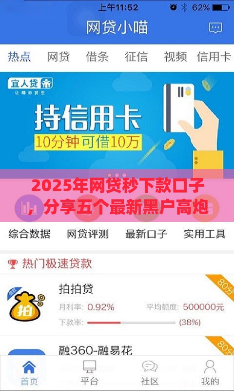2025年网贷秒下款口子，分享五个最新黑户高炮口子app下载