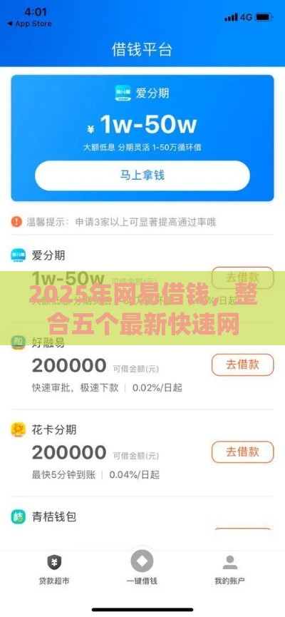 2025年网易借钱，整合五个最新快速网贷平台