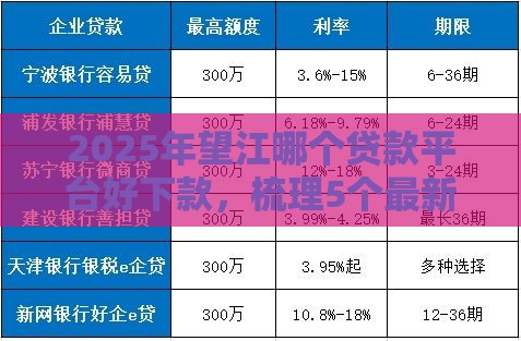 2025年望江哪个贷款平台好下款，梳理5个最新贷款平台好贷款