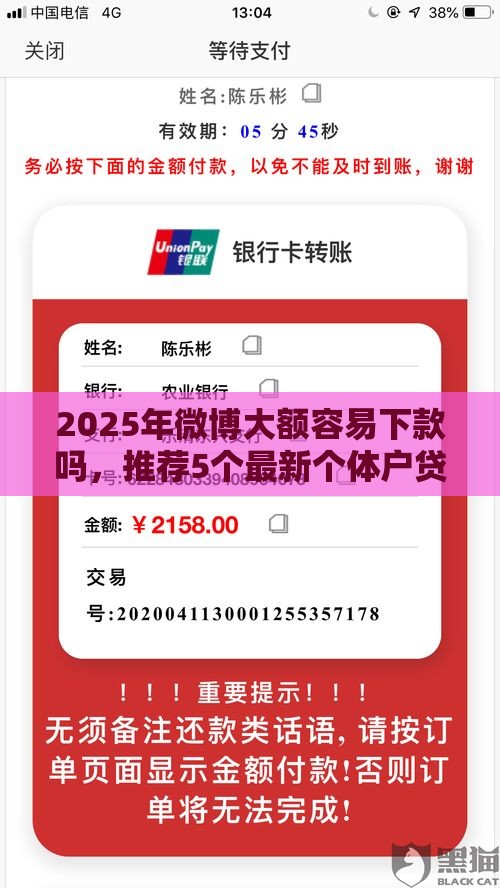 2025年微博大额容易下款吗，推荐5个最新个体户贷款平台