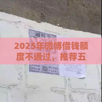 2025年微博借钱额度不通过，推荐五个最新网贷平台哪家好