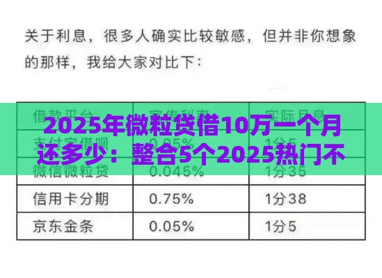 2025年微粒贷借10万一个月还多少：整合5个2025热门不用征信的贷款平台