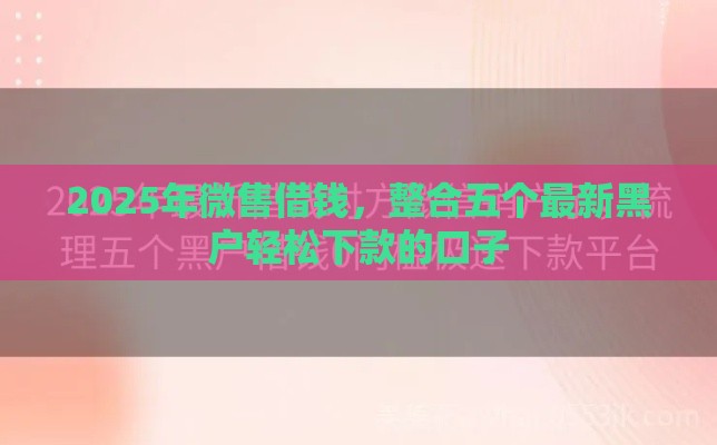 2025年微售借钱，整合五个最新黑户轻松下款的口子