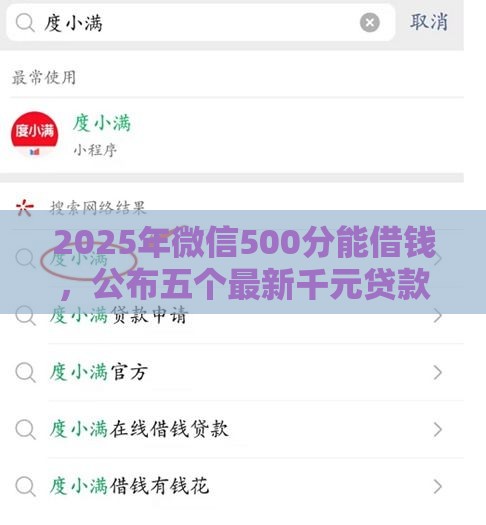 2025年微信500分能借钱，公布五个最新千元贷款平台