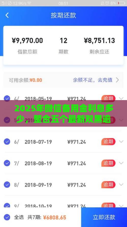 2025年微信备用金利息多少，整合五个最新双黑逾期严重能下款的平台