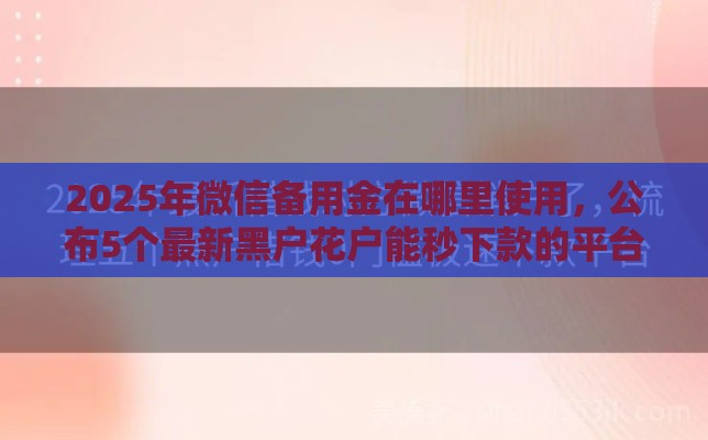 2025年微信备用金在哪里使用，公布5个最新黑户花户能秒下款的平台