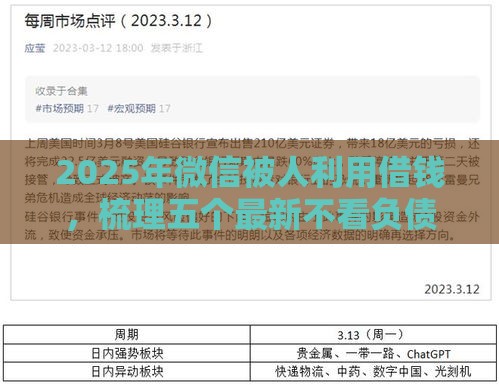 2025年微信被人利用借钱，梳理五个最新不看负债不看征信可以下款的平台