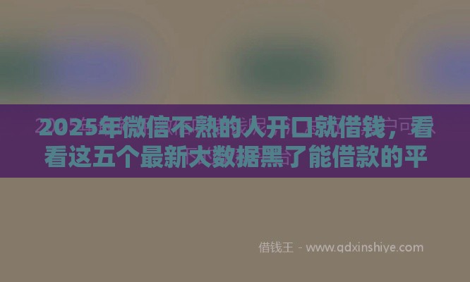 2025年微信不熟的人开口就借钱，看看这五个最新大数据黑了能借款的平台