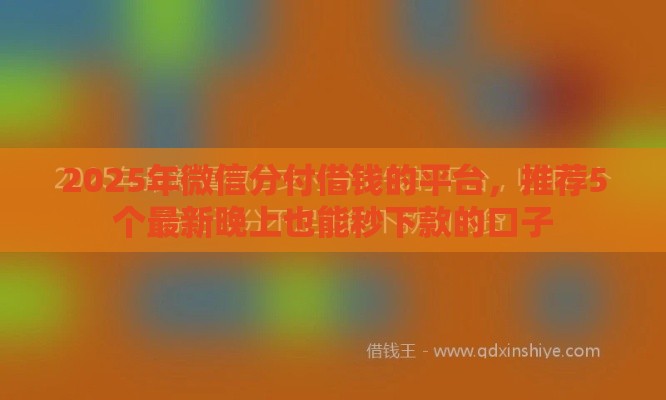 2025年微信分付借钱的平台，推荐5个最新晚上也能秒下款的口子