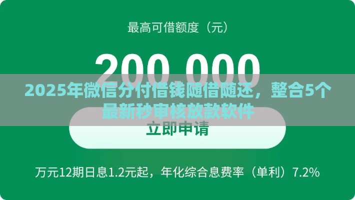 2025年微信分付借钱随借随还，整合5个最新秒审核放款软件