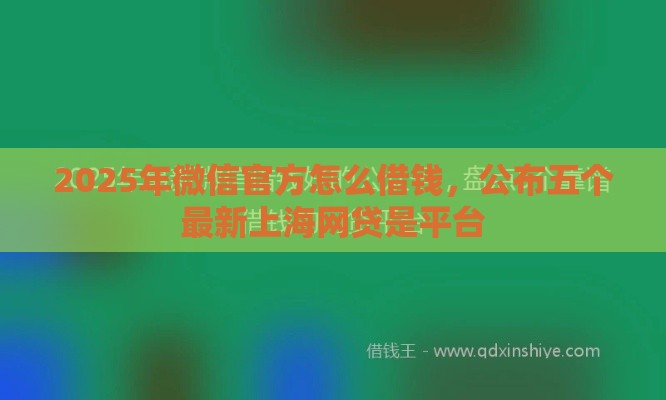 2025年微信官方怎么借钱，公布五个最新上海网贷是平台