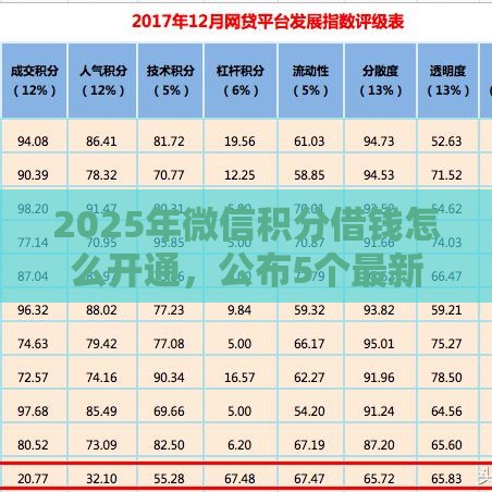 2025年微信积分借钱怎么开通，公布5个最新中国正规网贷平台