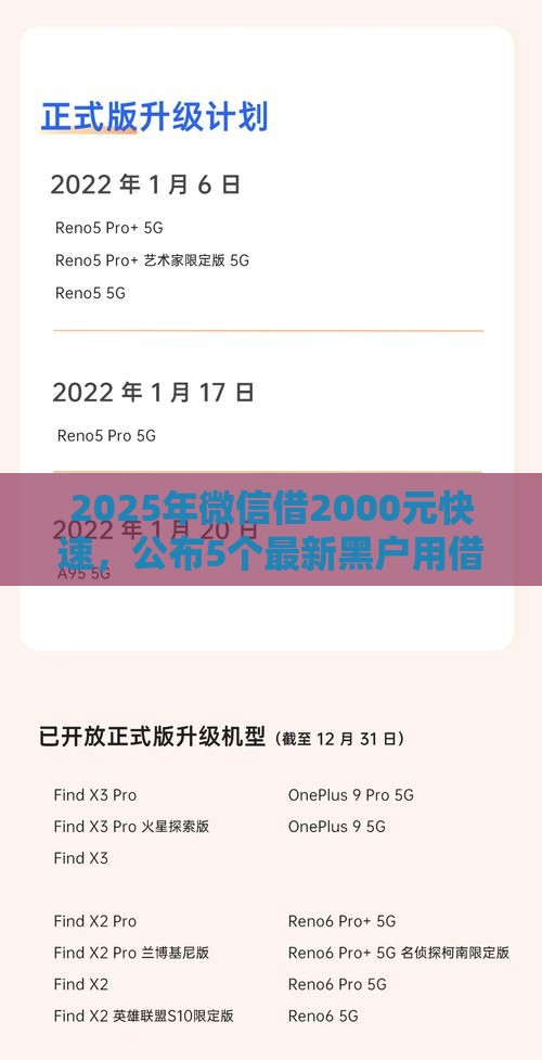 2025年微信借2000元快速，公布5个最新黑户用借款平台可贷到款
