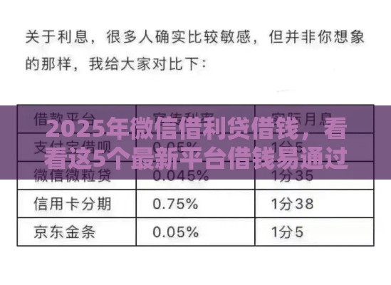 2025年微信借利贷借钱，看看这5个最新平台借钱易通过不看征信