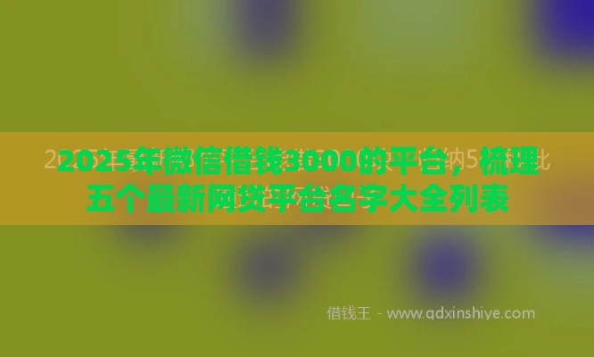 2025年微信借钱3000的平台，梳理五个最新网贷平台名字大全列表