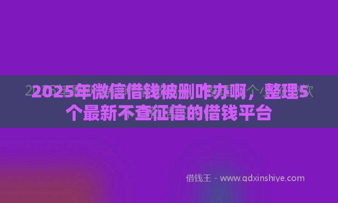 2025年微信借钱被删咋办啊，整理5个最新不查征信的借钱平台