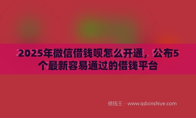 2025年微信借钱呗怎么开通，公布5个最新容易通过的借钱平台