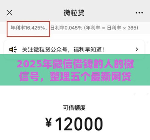 2025年微信借钱的人的微信号，整理五个最新网贷口子