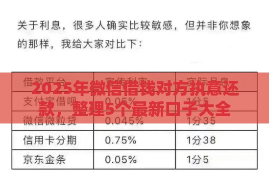 2025年微信借钱对方执意还款，整理5个最新口子大全