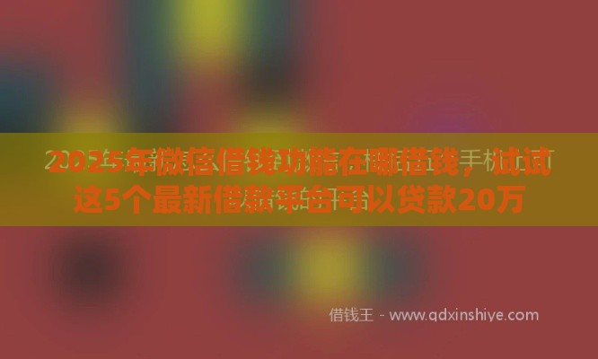 2025年微信借钱功能在哪借钱，试试这5个最新借款平台可以贷款20万
