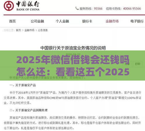 2025年微信借钱会还钱吗怎么还：看看这五个2025热门征信黑了平台能借到钱