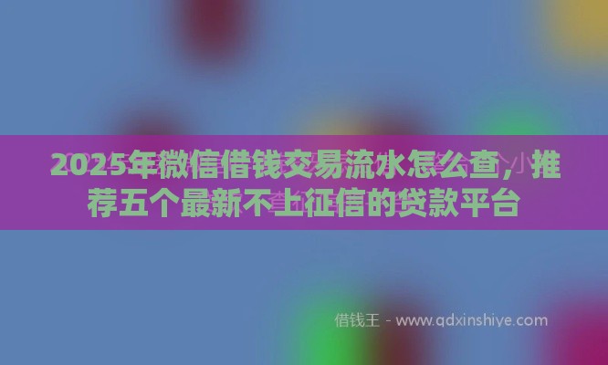 2025年微信借钱交易流水怎么查，推荐五个最新不上征信的贷款平台