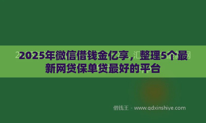 2025年微信借钱金亿享，整理5个最新网贷保单贷最好的平台