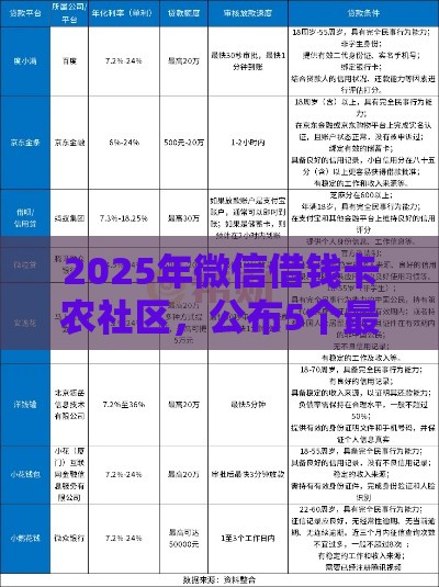 2025年微信借钱卡农社区，公布5个最新网贷比较好的平台