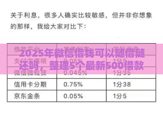 2025年微信借钱可以随借随还吗，整理5个最新500借款口子