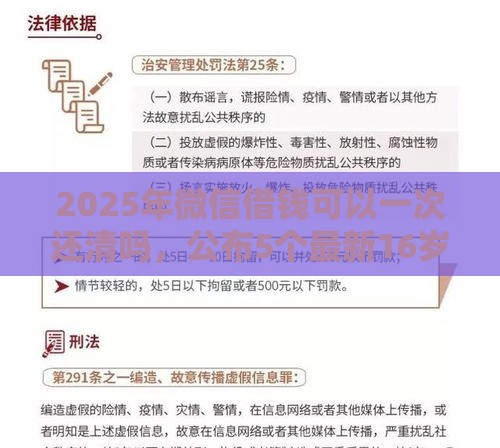 2025年微信借钱可以一次还清吗，公布5个最新16岁可以借钱的平台