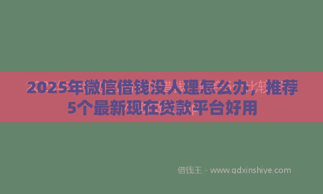 2025年微信借钱没人理怎么办，推荐5个最新现在贷款平台好用
