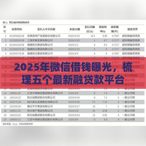 2025年微信借钱曝光，梳理五个最新融贷款平台