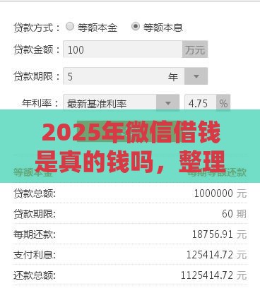 2025年微信借钱是真的钱吗，整理5个最新借款平台好借钱利息低