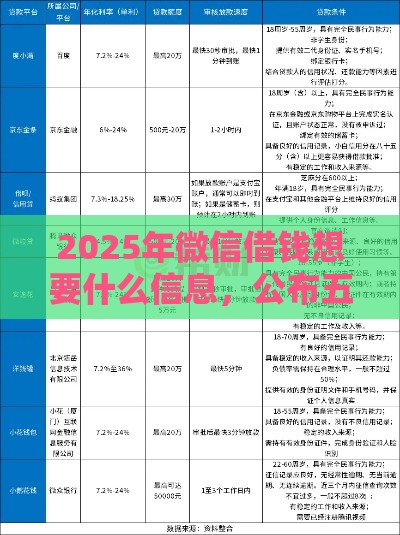 2025年微信借钱想要什么信息，公布五个最新网贷平台好借款