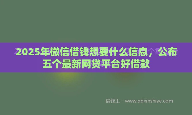 2025年微信借钱想要什么信息，公布五个最新网贷平台好借款