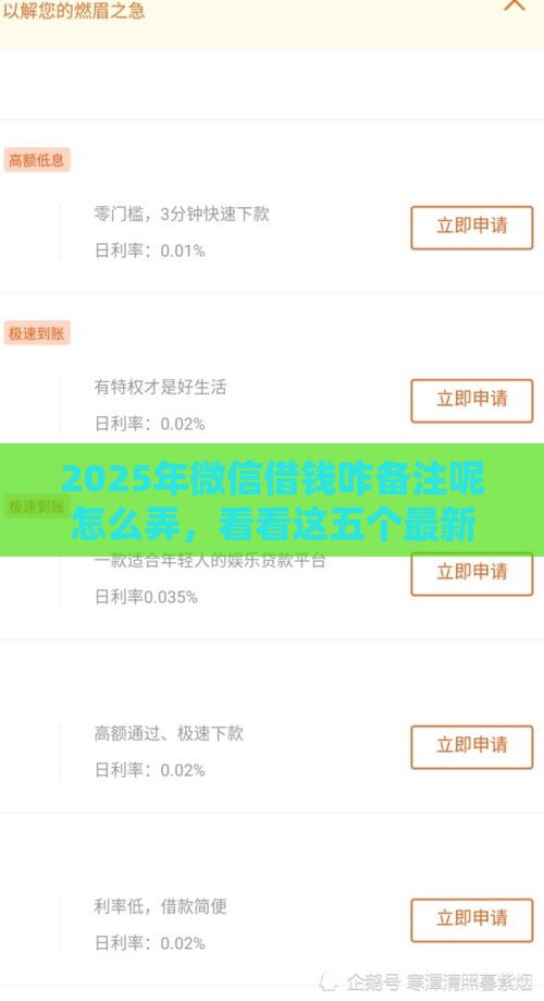 2025年微信借钱咋备注呢怎么弄，看看这五个最新网贷下款口子