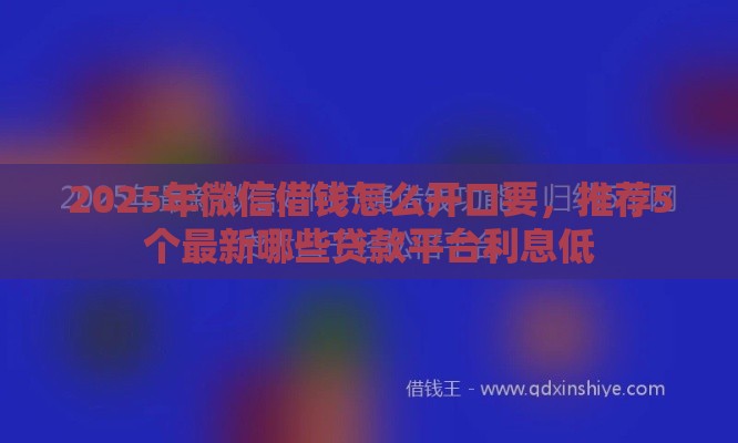 2025年微信借钱怎么开口要，推荐5个最新哪些贷款平台利息低