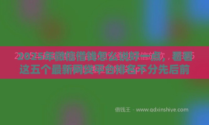 2025年微信借钱怎么说好一点，看看这五个最新网贷平台排名不分先后前100名