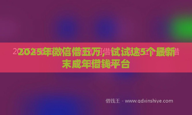 2025年微信借五万，试试这5个最新末成年借钱平台