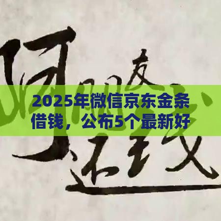2025年微信京东金条借钱，公布5个最新好借钱的平台