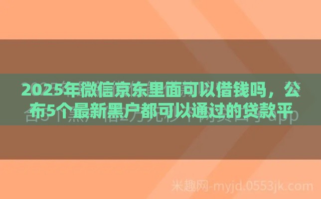 2025年微信京东里面可以借钱吗，公布5个最新黑户都可以通过的贷款平台