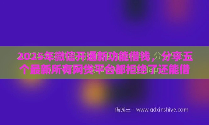 2025年微信开通新功能借钱，分享五个最新所有网贷平台都拒绝了还能借到一万的软件