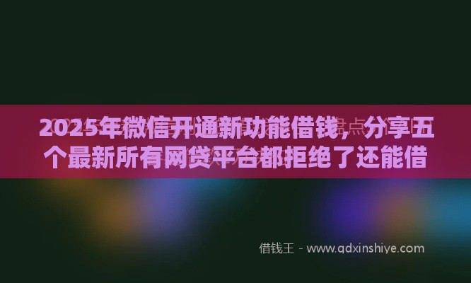 2025年微信开通新功能借钱，分享五个最新所有网贷平台都拒绝了还能借到一万的软件