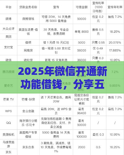 2025年微信开通新功能借钱，分享五个最新所有网贷平台都拒绝了还能借到一万的软件